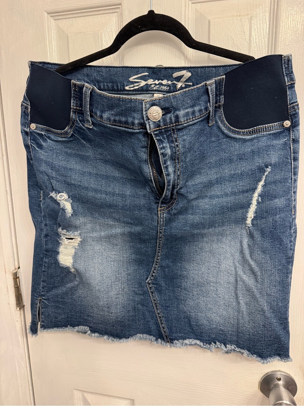 Seven7 Distressed Denim Skirt - Medium Wash Blue